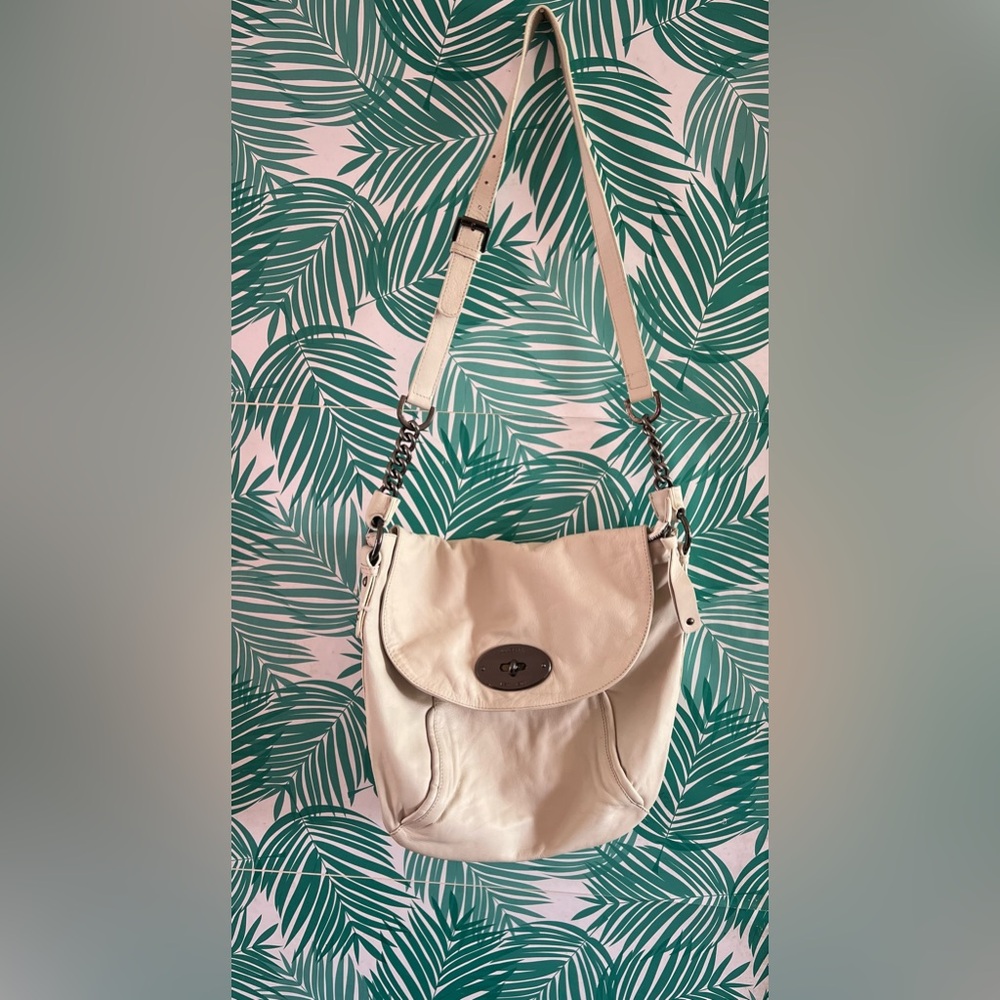 Mulberry cream grained leather hobo bag crossbody twist lock handbag purse